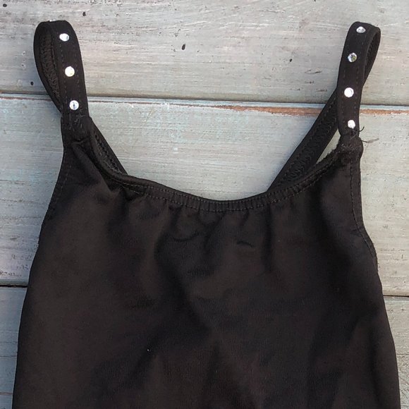 Motionwear Black Camisole Dance Leotard with Rhinestone Straps - Picture 5 of 6
